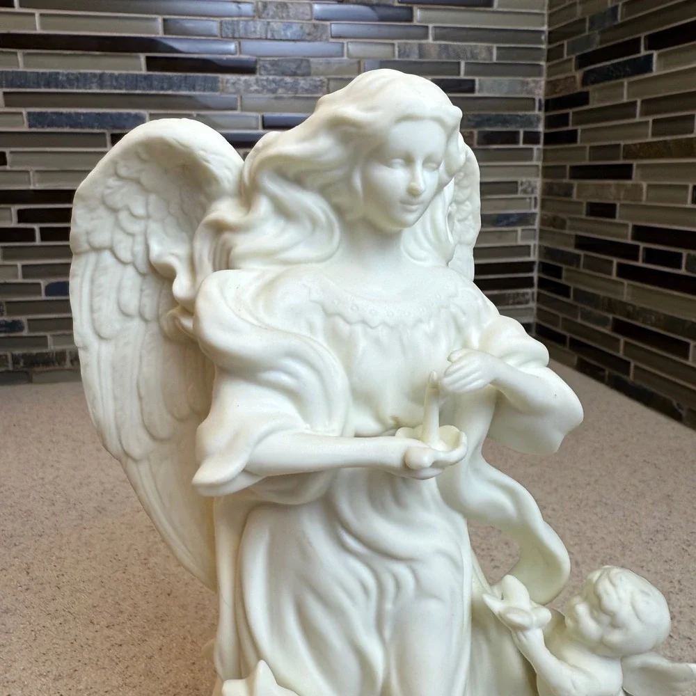 VTG PartyLite White Bisque Angel with Cherubs Taper Candle Holder Figurine P0434